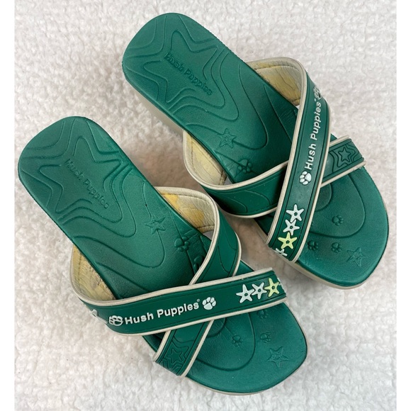 HUSH PUPPIES • Lollipop Green/White Criss-Cross Strappy Slip-On Wedge Sandals - Picture 6 of 16
